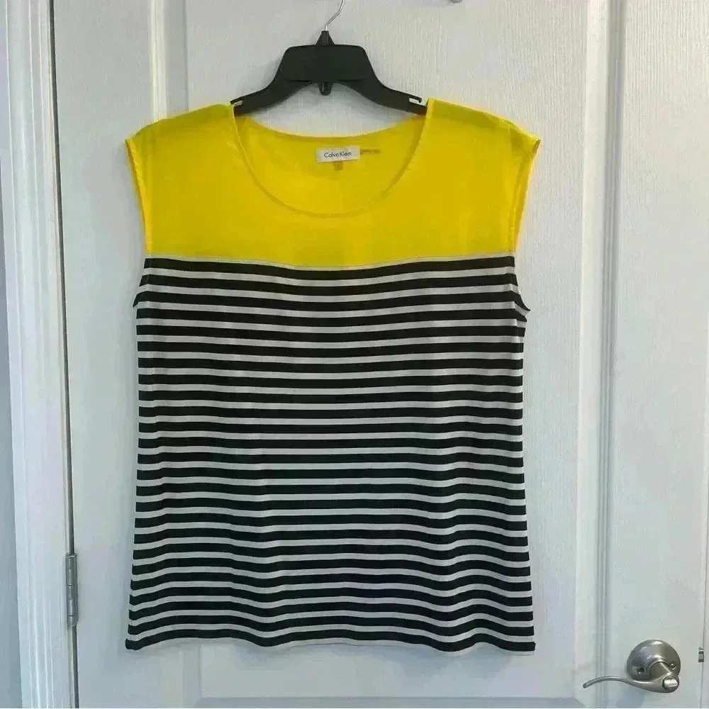 Calvin Klein Striped Tank Top (Yellow, Black and, White)
